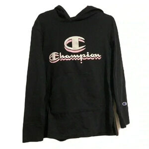 Champion Hooded Pullover Lightweight Black Sweatshirt Size Medium